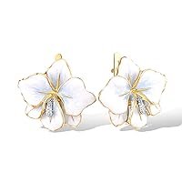 Santuzza 10K Solid Gold Diamond Enamel Flower Earrings for Women