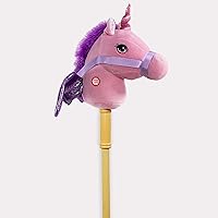 Pink Unicorn Stick Horse with Sound Toy 28 Inch
