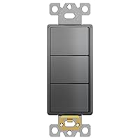 ENERLITES Elite Series Triple Decorator Screwless Wall Plate, Combination Paddle Switch, Ground Terminal, Single Pole, Residential Grade, 15A 120V-277V, 62755-SG, Space Gray