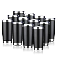 20oz Tumbler Bulk Stainless Steel Vacuum Insulated Tumblers with Lid Double Wall Travel Mug, Durable Powder Coated Coffee Cup, Suitable for Ice Drinks and Hot Beverage (Black 12pack)