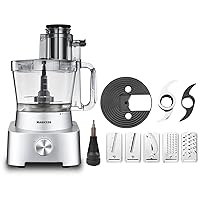Magiccos 14-Cup Aluminum-Diecast French-Fry-Cutter Food-Processor - Large Feed Chute, XL Size Bowl, Cheese Shredding, Vegetable Meat Chopping, Shredding and Slicing, Mixing and Doughing, for Home Use