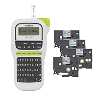 Brother P-Touch, PTH110BP, Portable Label Maker Bonus Bundle (4 Label Tapes Included) Handheld for Home, Home Office, and on-The-go use