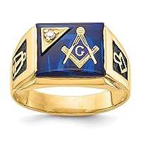 14k Yellow Gold Solid Polished Prong set Closed back Not engraveable Diamond Mens Masonic Ring Size 10 Jewelry for Men