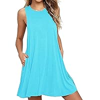 GRASWE Women Loose Knee-Length Dress with Pockets Causal Tank Dress Club Hang Out for Summer
