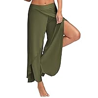 Andongnywell Clearance Womens High Slit Solid Flowy Layered Crooped Palazzo Pants Trousers
