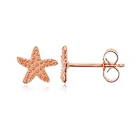 Solid 925 Sterling Silver Polished Starfish Stud Earrings for Women | 7mm Gold Plated Hypoallergenic Studs