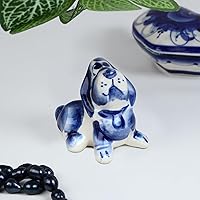 AEVVV Handcrafted Gzhel Porcelain Basset Hound Figurine, Traditional Russian Blue & White Decor