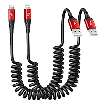 2 Pack Coiled Lightning Cable 3ft, iPhone Charger Cable for Car, [Apple MFi Certified] Lightning Cord Compatible with iPhone 14/13/12/11 Pro Max/XS MAX/XR/XS/X/8/7/Plus/6S iPad/iPod - Red