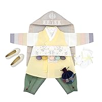 Korean Traditional Hanbok Clothing Costume Yellow Khaki Set Dol Party Celebration 100th Days to 10 Ages DDB02