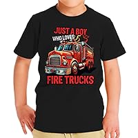Boy Who Loves Fire Trucks Toddler T-Shirt - Art Kids' T-Shirt - Themed Tee Shirt for Toddler