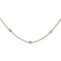 14K & White Rhodium Polished & D/C w/2 in ext Necklace