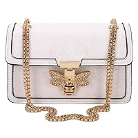 JBB Women's Crossbody Shoulder Bag Retro Snakeskin Solid Color Chain Strap Clutch Leather Bag White