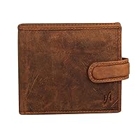 Mens RFID Contactless Card Blocking Id Protection Wallet Real Disressed Hunter Leather Classic Bifold Wallet with Gift Box 1100 (Brown)