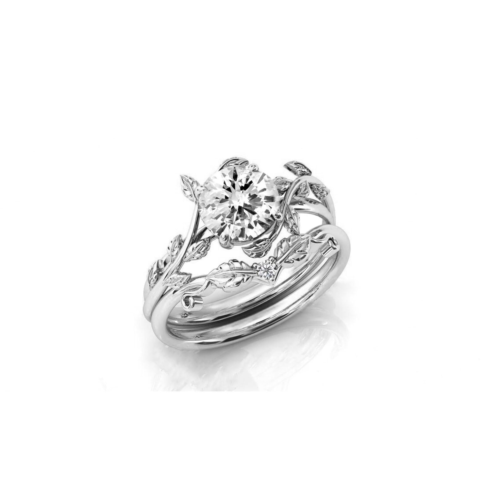CTIEIP 10K 14K 18K Gold Vintage Vine Gemstone Engagement Ring Set with Diamond for Women Leaf Design Birthstone Ring Set Twig Art Deco Gemstone Promise Ring Sets for Her
