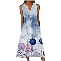 Womens Sleeveless Dresses Floral Dresses for Women Vneck Beach Hawaiian Maxi Long Summer Fall Dresses 2024
