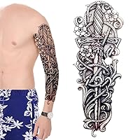 Black Men Full Arm Temporary Tattoo Sticker Women Makeup Tip Transferable Tatto Swords Shoulder Tattoo Body Art Decal