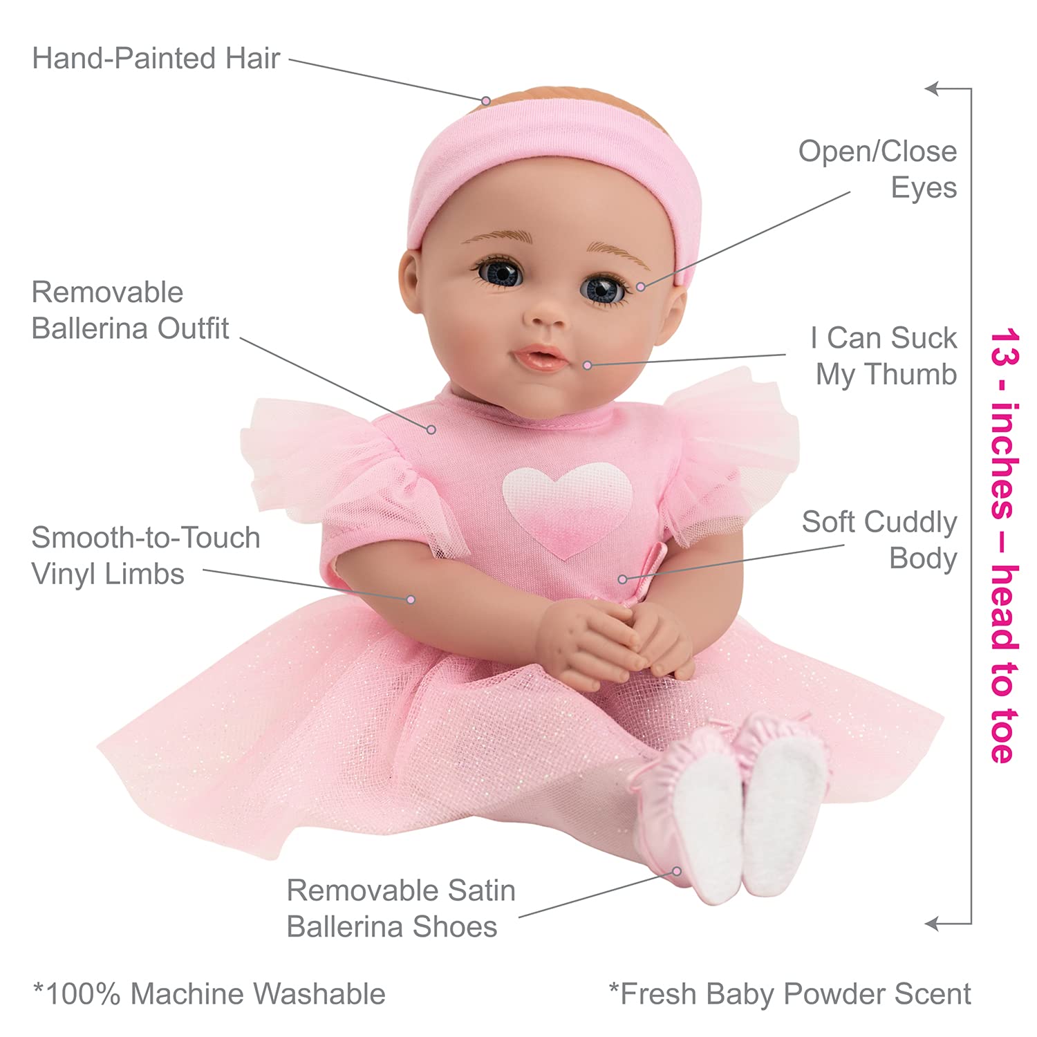 ADORA Ballerina - Aurora -13 inch Soft Baby Doll, Open/Close Eyes