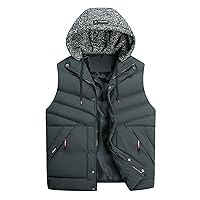 Men's Quilted Winter Vest,Plus Size Hooded Vest Outwear Slim Lightweight Warm Zipper Sleeveless Jacket Coats Pocket