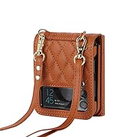 Luxury Crossbody Shoulder Strap Mini Wallet Bag Phone Case for Samsung Z Flip 4 3 5G Coque Card Slot Folding Leather Cover,Brown,for Samsung Z Flip 3