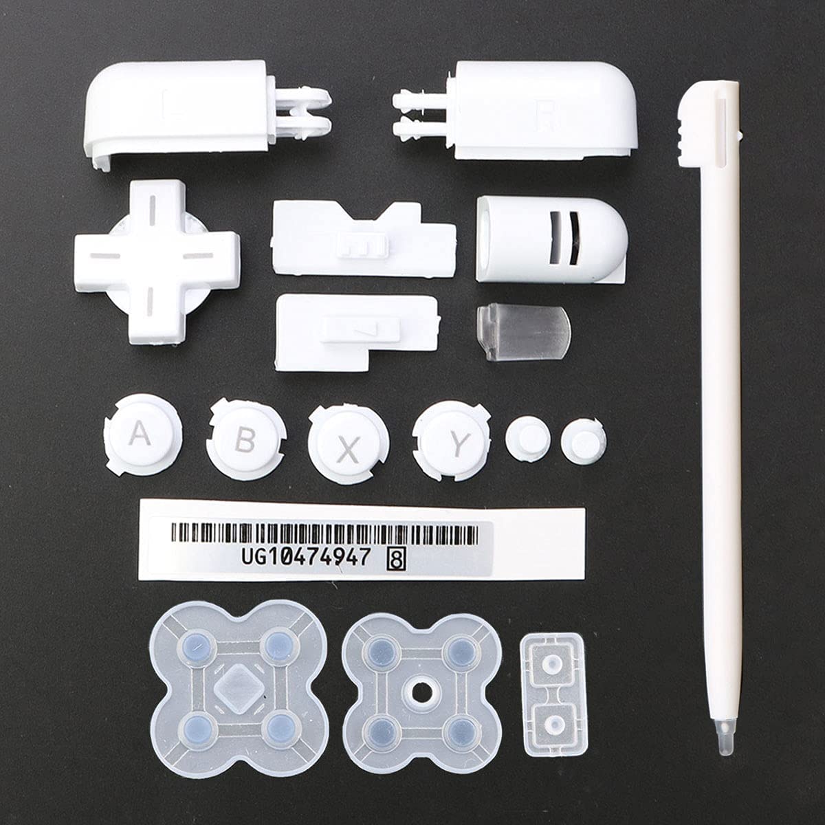 Replacement ABXY L R D Pad Cross Button Full Button Set & Sticker & Conductive Button Pad & Stylus Touch Pen for DS Lite NDSL Console White