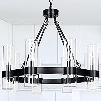 Black Wagon Wheel Chandelier-8 Light 25 Inch,Round Rustic Farmhouse Chandelier,Industrial Hanging Ceiling Pendant Light Fixture for Foyer Entryway Living Room Bedroom