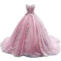 Women's Sweetheart Quinceanera Dresses Flower Puffy Evening Party Ball Gown