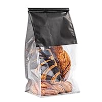 Restaurantware Bag Tek 5.1 x 4.1 x 11.2 Inch Tin Tie Bags With Windows 100 Resealable Bakery Bags With Windows - Flat Bottom For Cookies or Coffee Beans Black Cotton Paper Tin Tie Bags