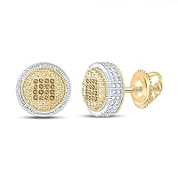 Sterling Silver Mens Round Yellow Color Enhanced Diamond Circle Earrings 1/10 Cttw