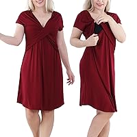 O2 BABY Women's Sleepwear Short-Sleeve Nightgown Dress, Nursing Gown Pajamas, V Neck Nightshirts, Solid Maternity Gown