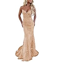 Strapless Mermaid Prom Dress with Appliques Sleeveless Long Tulle Formal Dresses Mermaid Lace Evening Gown