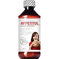 Appetitol Appetite-Weight Gain. Natural Appetite and Weight Gain Stimulant for Underweight Children Fortified with Vitamins B1,B2,B3,B5,B6,B12,Folic Acid , Iron, Zinc, Flax Seed Oil. ( 8 Fl Oz)