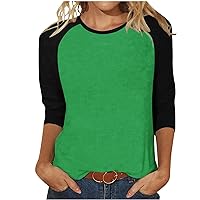 Summer 3/4 Sleeve Shirts for Women, Womens Color Block Crew Neck Blouse Casual Loose Lightweight Tunic Tees Going Out Tops