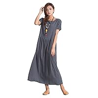 Women's Linen Cotton Loose Dress Comfortable Large Size Clothing a39