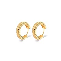Croissant Earrings, 14K Real Gold Croissant Earrings, Dainty initial Hoops Earrings, Minimalist 14K Gold Croissant Earrings, Birthday Gift