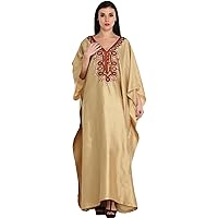 Sea-Mist Kaftan from Kashmir with Embroidered Beads and Ston - Gold