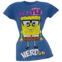 Spongebob Squarepants - Get Yer Nerd On Blue Juniors T-Shirt - X-Large