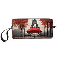 BREAUX Eiffel Tower With Red Umbrella Print Daily Storage Bag, Portable Simple Handheld Storage Bag, Makeup Zipper Travel Bag