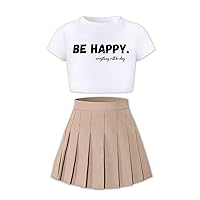 Betusline Girl Clothes, Pleated Skirt, Girl's Two Piece Outfits Skirt Set School Style