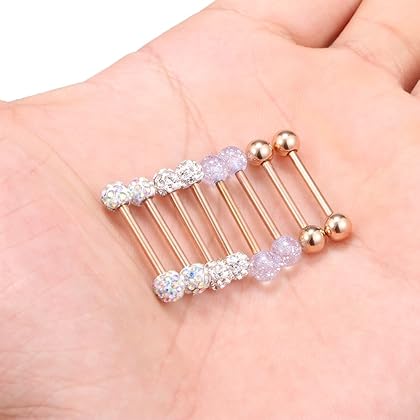 Ruifan 14G 9/16Inch Crystal Ball Nipple Tongue Shield Ring Barbell Body Piercing Jewelry Retainer 8-14PCS