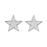 9K White Gold 100% Natural Round Brilliant Cut Diamond Star Earrings | Luxury Jewelry Gifts for Women