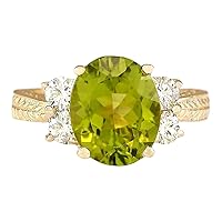 4.31 Carat Natural Green Peridot and Diamond (F-G Color, VS1-VS2 Clarity) 14K Yellow Gold Cocktail Ring for Women Exclusively Handcrafted in USA