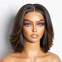 Highlight Ombre Honey Blonde Short Pixie Bob Wig 1B30 Colored 13x4 HD Lace Frontal Human Hair Wigs Pre Plucked Glueless Wig For Women Ombre Brown Brazilian Virgin Wavy Human Hair 150% Density 10Inch