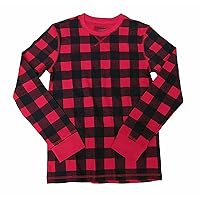 Large (16-18) Epic Big Boys Crew Neck Long-Sleeve Buffalo Plaid Design Check Thermal T-Shirt Red