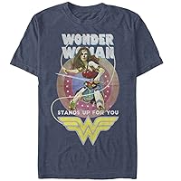 DC Comics Warner Brothers Wonder Woman WW Stand Up Men's Tops Short Sleeve Tee Shirt Navy Blue Heather