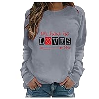 Cute Sweatshirts for Teen Girls Valentine Letter Print Crew Neck Shirt Basic Date Shirts for Women