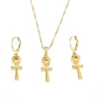 Egyptian Ankh Cross Jewelry Set Women Gold Color Charms Jewelry Girls Egypt Hieroglyphs Set