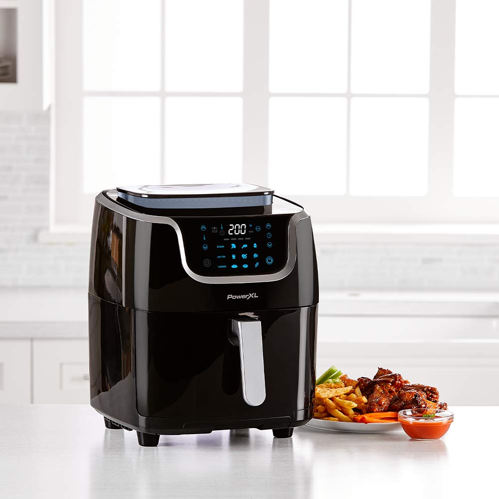 PowerXL Air Fryer Steamer 7 QT 10-in-1 XL Vegetable Steamer and Air Fryer Combo, Toast, Bake, Roast, Broil, Dough Proofing, Warm, Defrost, ST006, Black (7 QT)