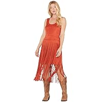 Women's Country Mannor Faux Suede Fringe Dress Orange Small US