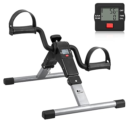 Folding Pedal Exerciser - Mini Exercise Bike Under Desk Bike Pedal Exerciser with LCD Display for Arms and Legs Workout, Portable Desk Bike Peddler Machine for Adults & Seniors