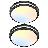 2-Pack 50W Dimmable Flush Mount Ceiling Lights, 16 Inch Black LED Ceiling Light with 5 Color Temperatures in One Selectable, 5400LM Modern Close to Ceiling Light Fixtures for Livingroom Dining Hallway